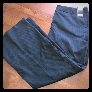 Wide-leg black pinstripe pants